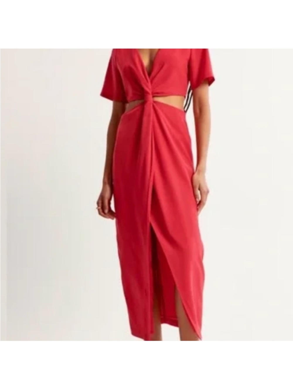 Abercrombie & Fitch Red Twist Cutout Midi Dress